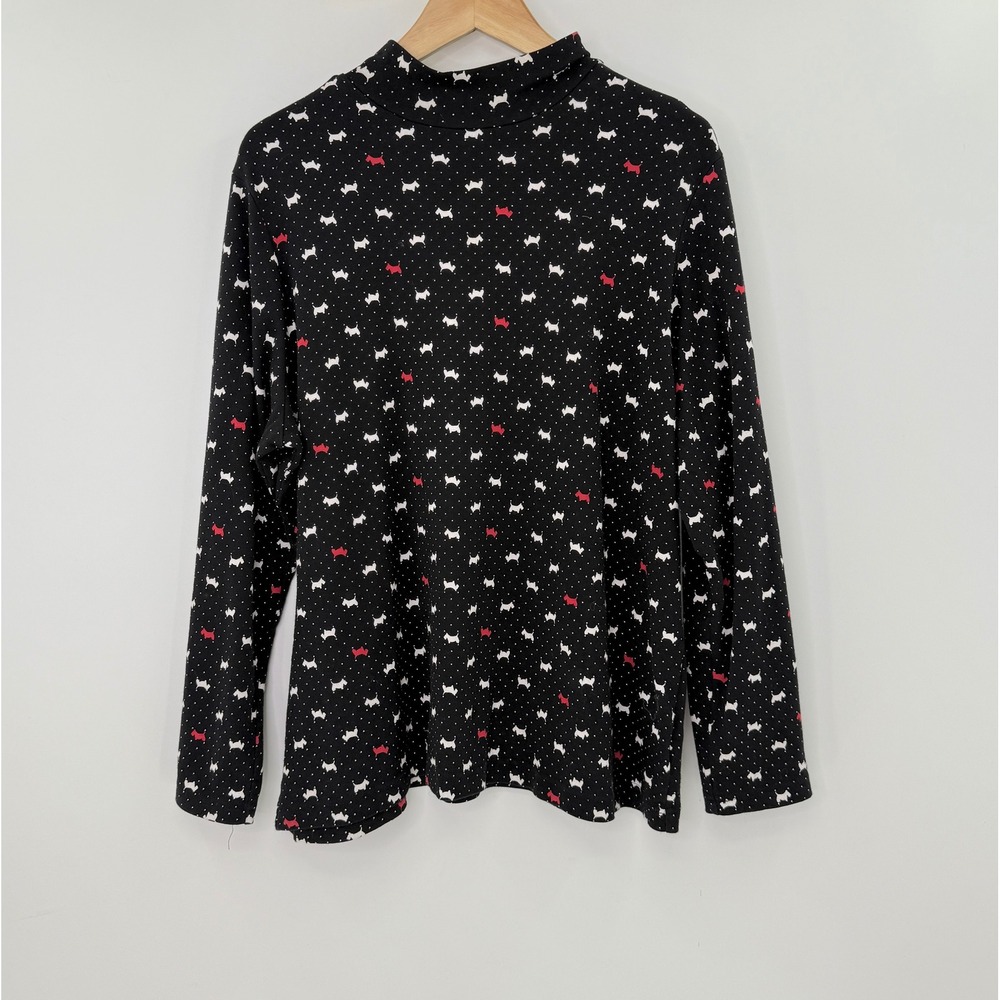 Croft & Barrow Plus Size Top Black White Red Scottie Dog Print‎ Mock Neck 1x